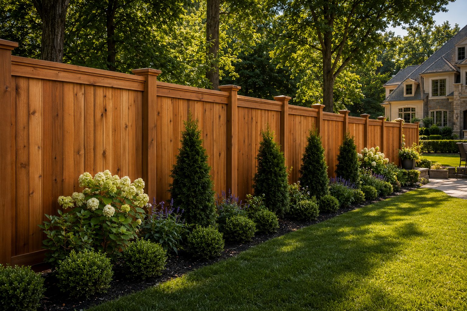 Cedar board-on-board privacy fence built by Berriz in McLean, Northern Virginia